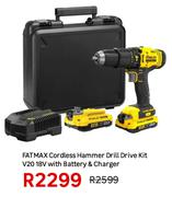 Fatmax Cordless Hammer Drill Drive Kit V20 18V With Battery & Charger