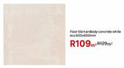 Floor Tile Hardbody Concrete White Eco 600 x 600mm-Per Sqm