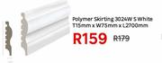 Polymer Skirting 3024W S White-T15mm X W 75mm X L2700mm