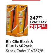 BIC Clic Black & Blue Pens-60's Pack