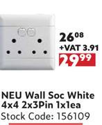 NEU Wall Soc White 4 x 4 2 x 3 Pin-1 x 1 Each