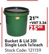Bucket & Lid 20L Single Lock-1 x 1 Each