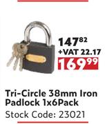 Tri Circle 38mm Iron Padlock-1 x 6 Pack