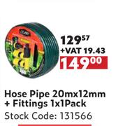 Hose Pipe 20m x 12mm + Fittings-1 x 1 Pack