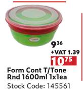 Form Cont T/Tone Rnd 1600ml-1 x 1 Each