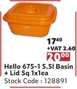 Hello 675-1 5.5L Basin + Lid Sq-1 x 1 Each