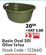 Basin Oval 50L Olive-1 x 1 Each