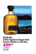 Balblair 2000 Highland Single Malt Scotch Whisky in Gift Box-750ml Each