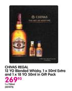 Chivas Regal 12 YO Blended Whisky-750ml, 1 x 50ml Extra and 1 x 18 YO 50ml in Gift Pack