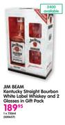 Jim Beam Kentucky Straight Bourbon White Label Whiskey-1x750ml And 2 Glasses In Gift Pack