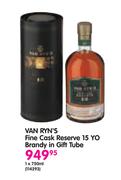Van Ryn's Fine Cask Reserve 15 YO Brandy in Gift Tube-750ml Each