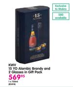 KWV 15 YO Alambic Brandy-750ml and 2 Glasses in Gift Pack