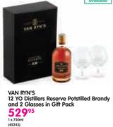 Van Ryn's 12 Yo Distillers Reserve Potstilled Brandy And 2 Glasses In Gift Pack-750ml