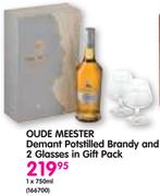 Oude Meester Demant Potstilled Brandy And 2 Glasses In Gift Pack-750ml
