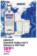 Absolut Imported Vodka And 2 Glasses In Gift Pack-1x750ml