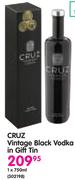 Cruz Vintage Black Vodka In Gift Tin-1x750ml