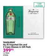 Tanqueray No.10 Imported Gin-750ml and 2 Copa Glasses in Gift Pack