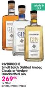 Inverroche Small Batch Distilled Amber, Classic Or Verdant Handcrafted Gin-1x750ml