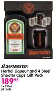 Jagermeister Herbal Liqueur And 4 Steel Shooter Cups Gift Pack-750ml
