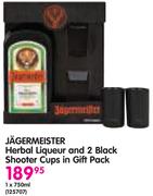 Jagermeister Herbal Liqueur And 2 Black Shooter Cups In Gift Pack-1x750ml