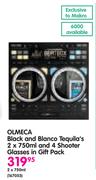 Olmeca Black And Blanco Tequila's 2x750ml And 4 Shooter Glasses In Gift Pack-2x750ml