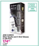 Jose Cuervo Silver Tequila And 4 Shot Glasses In Gift Pack-1x750ml