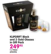 Klipdrift Black And 2 Gold Glasses In Gift Pack-1x750ml