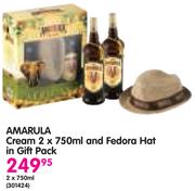 Amarula Cream 2x750ml And Fedora Hat In Gift Pack