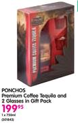 Ponchos Premium Coffee Tequila And 2 Glasses In Gift Pack-750ml