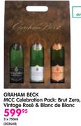 Graham Beck MCC Celebration Pack Brut Zero,Vintage Rose & Blanc De Blanc-3x750ml