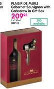 Plaisir De Merle Cabernet Sauvignon With Corkscrew In Gift Box-1x750ml