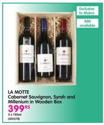 LA Motte Cabernet Sauvignon, Syrah And Millenium In Wooden Box-3x750ml