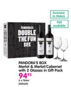 Pandora's Box Merlot & Merlot/Cabernet With 2 Glasses In Gift Pack-2x750ml
