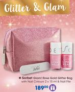Sorbet Glam! Rose Gold Glitter Bag With Nail Colours-2x15ml & Nail File