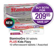 StaminoGro 30 Tablets Plus Kids Fizzy 10 Effervescent Tablets Assorted-Both For