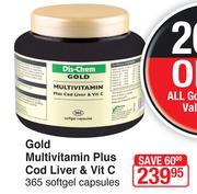 Dis-Chem Gold Multivitamin Plus Cod Liver & Vit C 365 Softgel Capsules