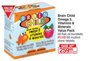 Brain Child Omega 3, Vitamins & Minerals Value Pack 60 Fish Oil Burstlets Plus 60 Multivit Chew Tab