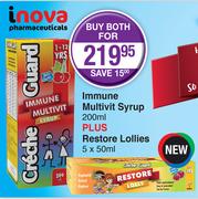 Creche Guard Inova Immune Multivit Syrup-200ml Plus Creche Guard Restore Lollies-5 x 50ml Both For