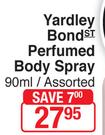 Yardley Bond ST Perfumed Body Spray Assorted-90ml