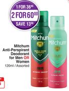 Mitchum Anti Perspirant Deodorant For Men Or Women Assorted-120ml