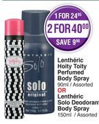 Lentheric Hoity Toity Perfumed Body Spray-90ml Or Lentheric Solo Deodorant Body Spray-150ml-For 2