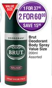 Brut Deodorant Body Spray Value Size Assorted-200ml
