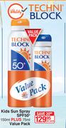 Techni Block Kids Sun Spray SPF50+-150ml Plus 75ml Value Pack-Per Pack