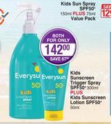Everysun Kids Sunscreen Trigger Spray SPF50+-300ml Plus Everysun Kids Sunscreen Lotion SPF50+-50ml B