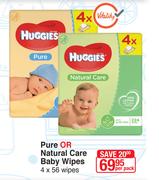 Huggies Pure Or Natural Care Baby Wipes-4 x 56 Wipes Per Pack