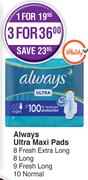 Always Ultra Maxi Pads 8 Fresh Extra Long, 8 Long, 9 Fresh Long, 10 Normal