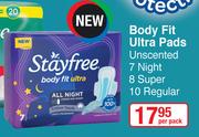 Stayfree Body Fit Ultra Pads Unscented 7 Night 8 Super 10 Regular-Per Pack