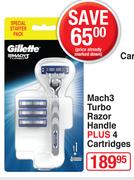 Gillette Mach3 Turbo Razor Handle Plus 4 Cartridges