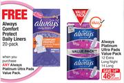 Always Platinum Ultra Pads Value Pack 12 Extra Long Night 14 Long-Per Pack