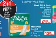 Stayfree Maxi Pads Scented Or Unscented 8 Super 10 Regular-Per Pack